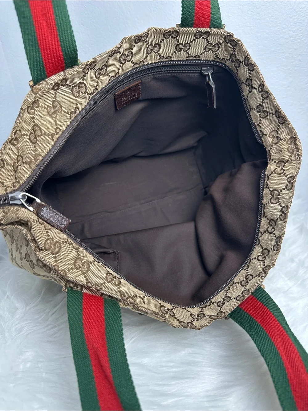 💯Authentic Gucci Cherryline GG Canvas Tote Bag Brown Beige🍀